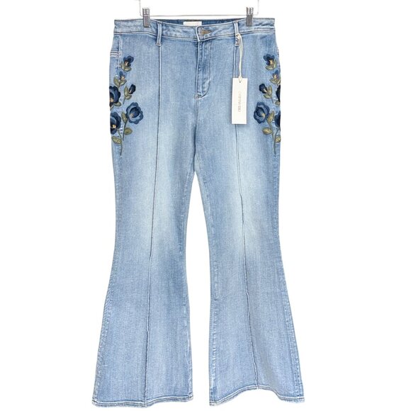 DRIFTWOOD Denim - Driftwood Womens Jeans 31 Blue Denim Flared High Rise Embroidered Floral